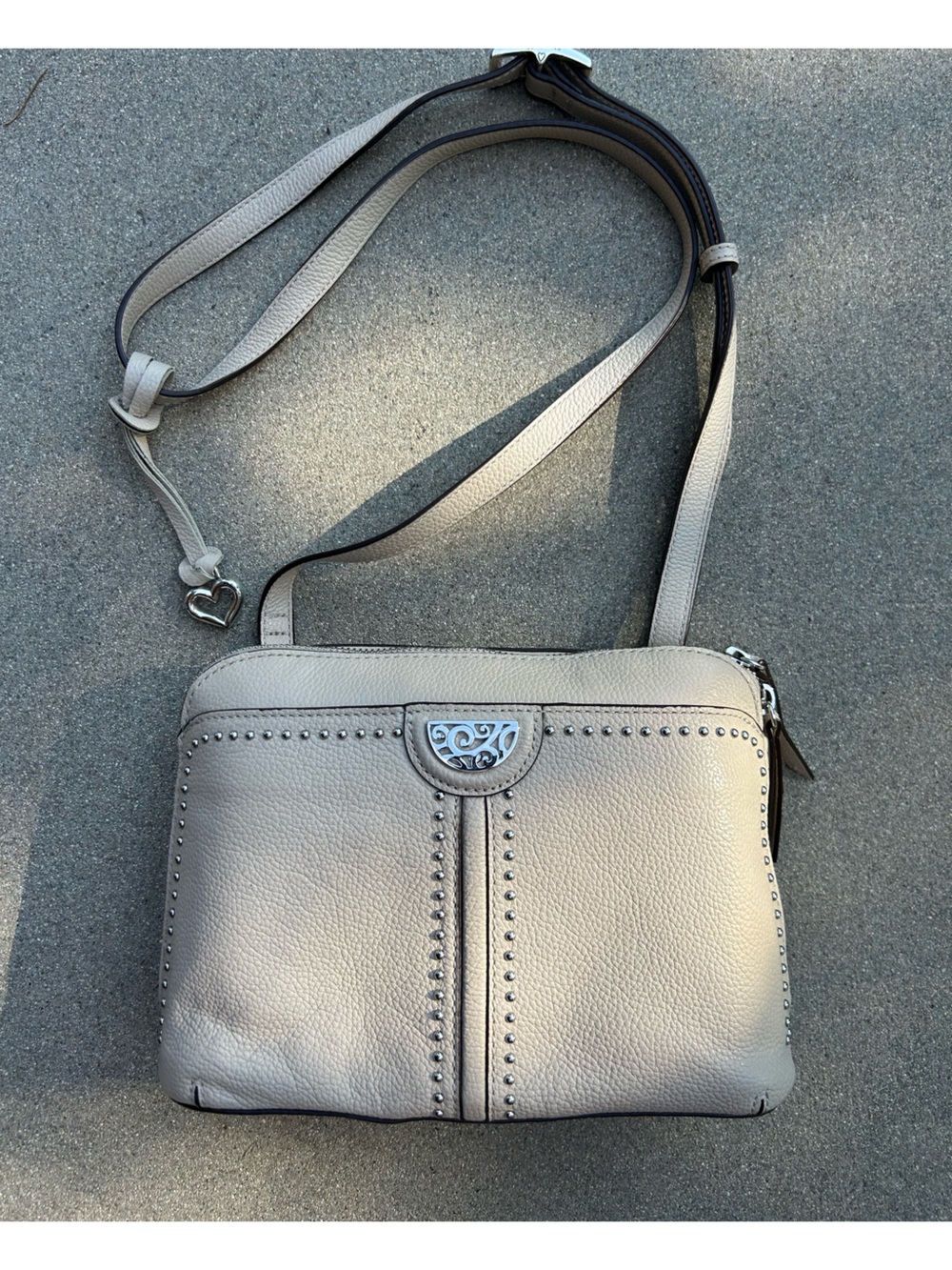 Brighton Pretty Tough Jagger Crossbody Organizer Bag Zinc Pearl White EUC